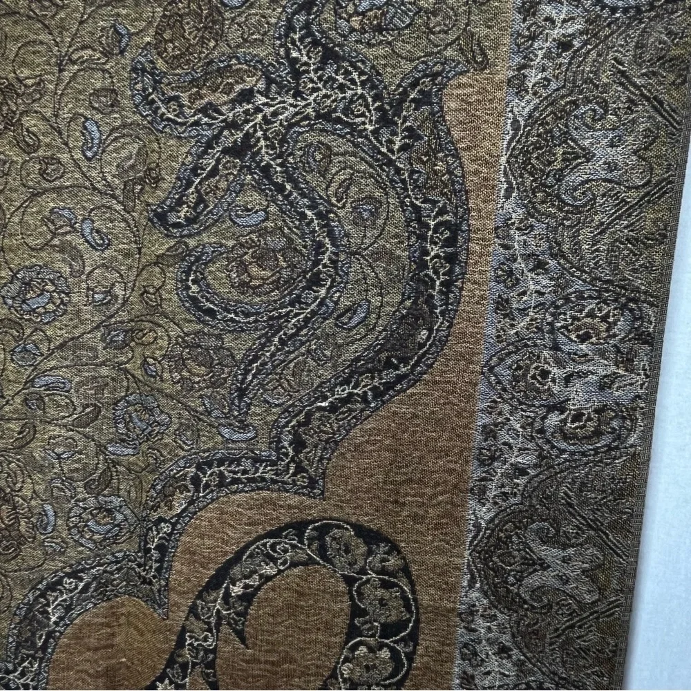 Pashmina Silk Blend Brown and‎ Tan Oversize Scarf with Fringe